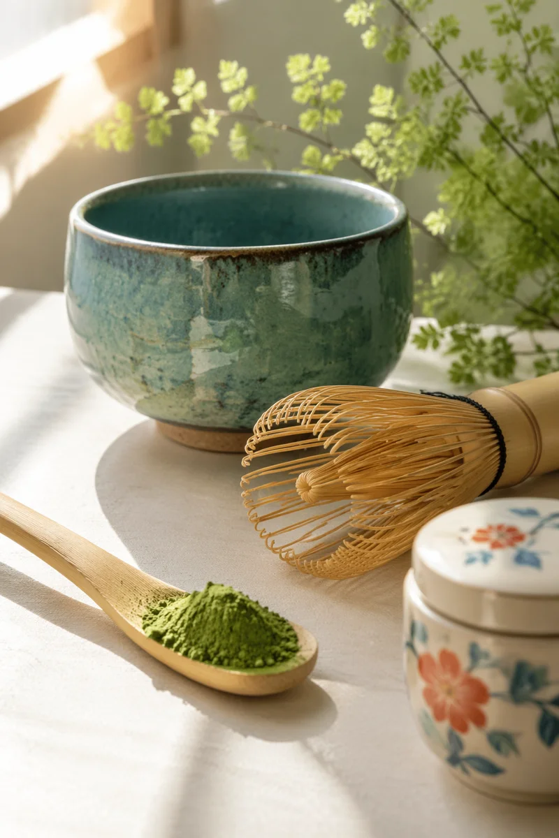 Traditional Matcha Tools in Warm Window Light