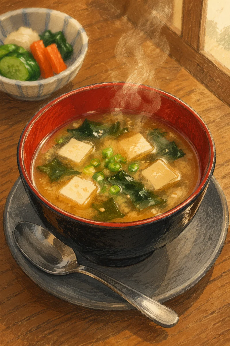 Steaming Miso Soup Bowl With Tofu