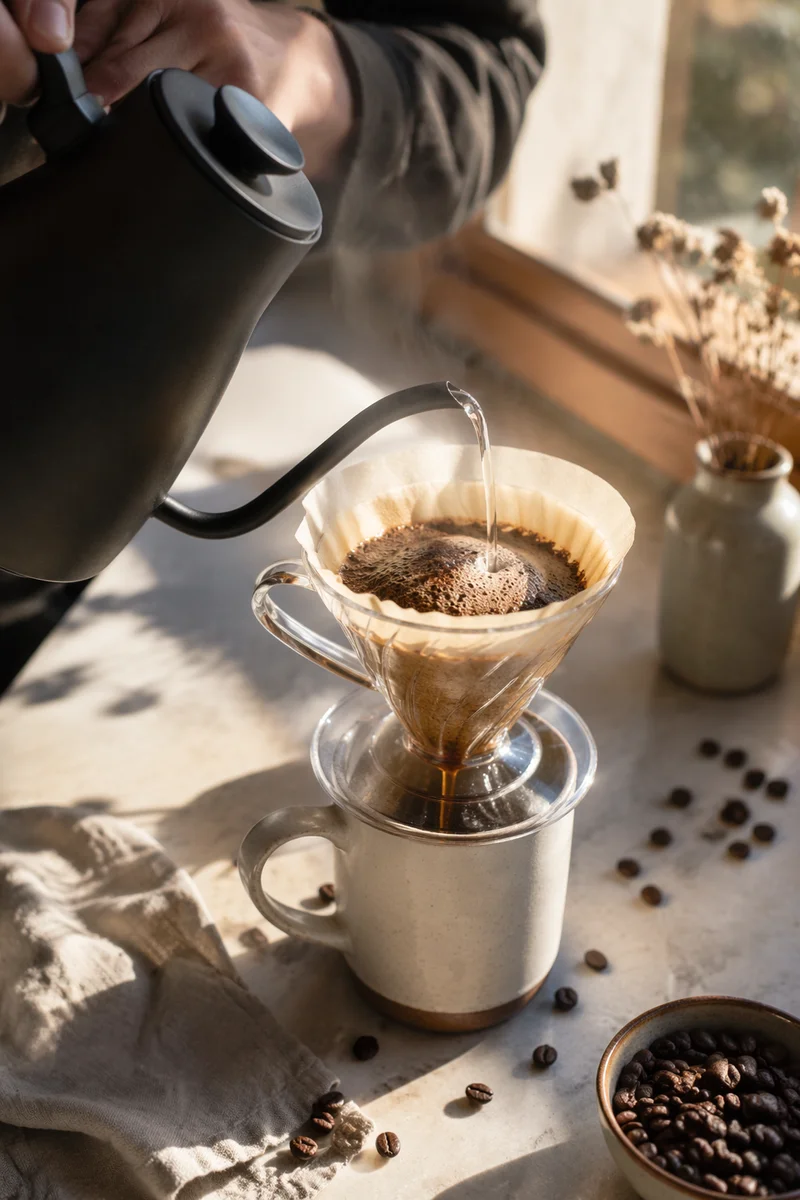 Sunlit Morning Pour Over Coffee Close-Up
