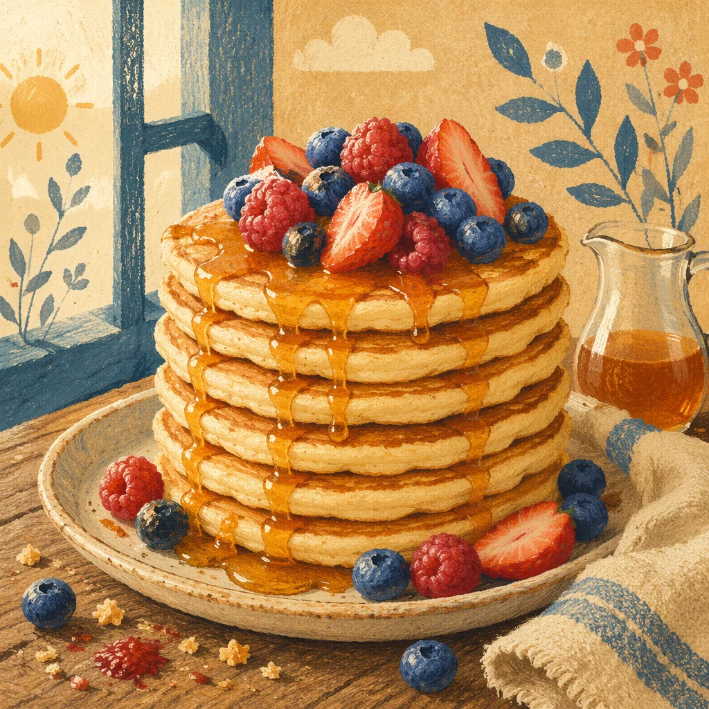 Golden Pancake Stack with Fresh Berries