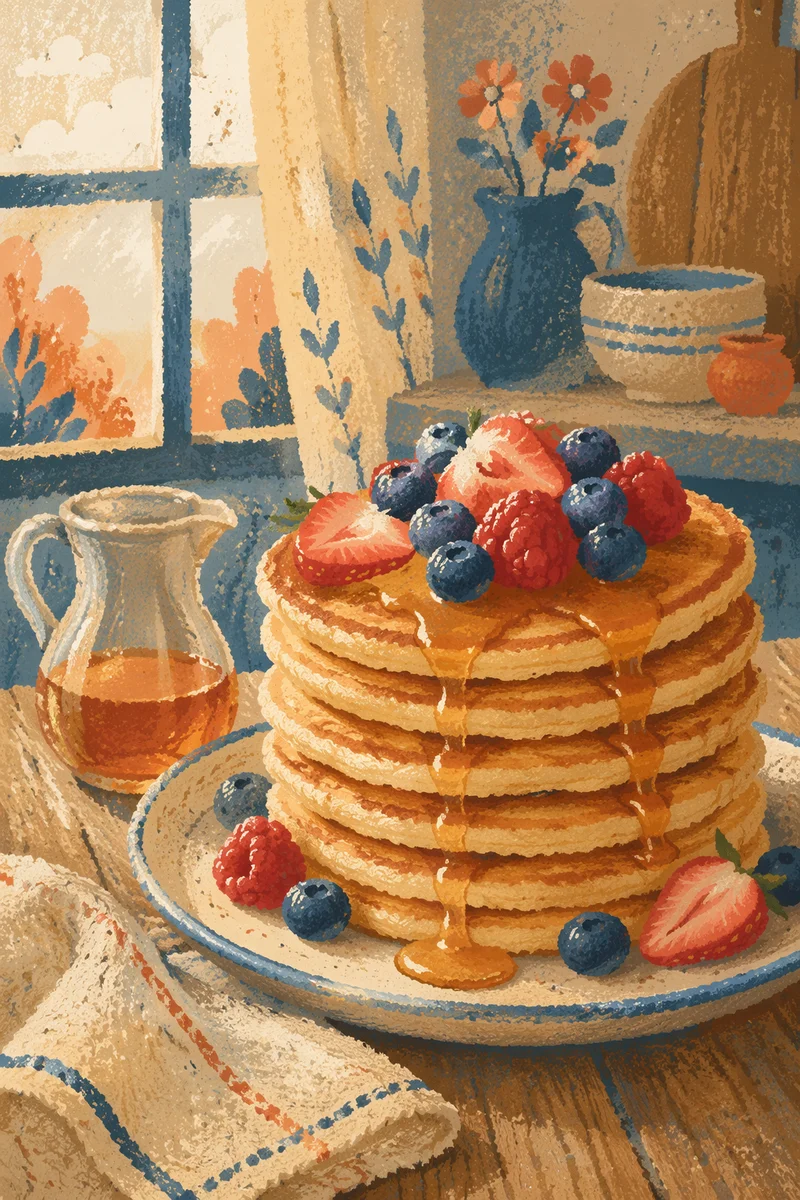 Golden Pancake Stack with Fresh Berries