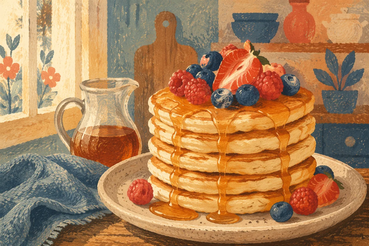 Golden Pancake Stack with Fresh Berries