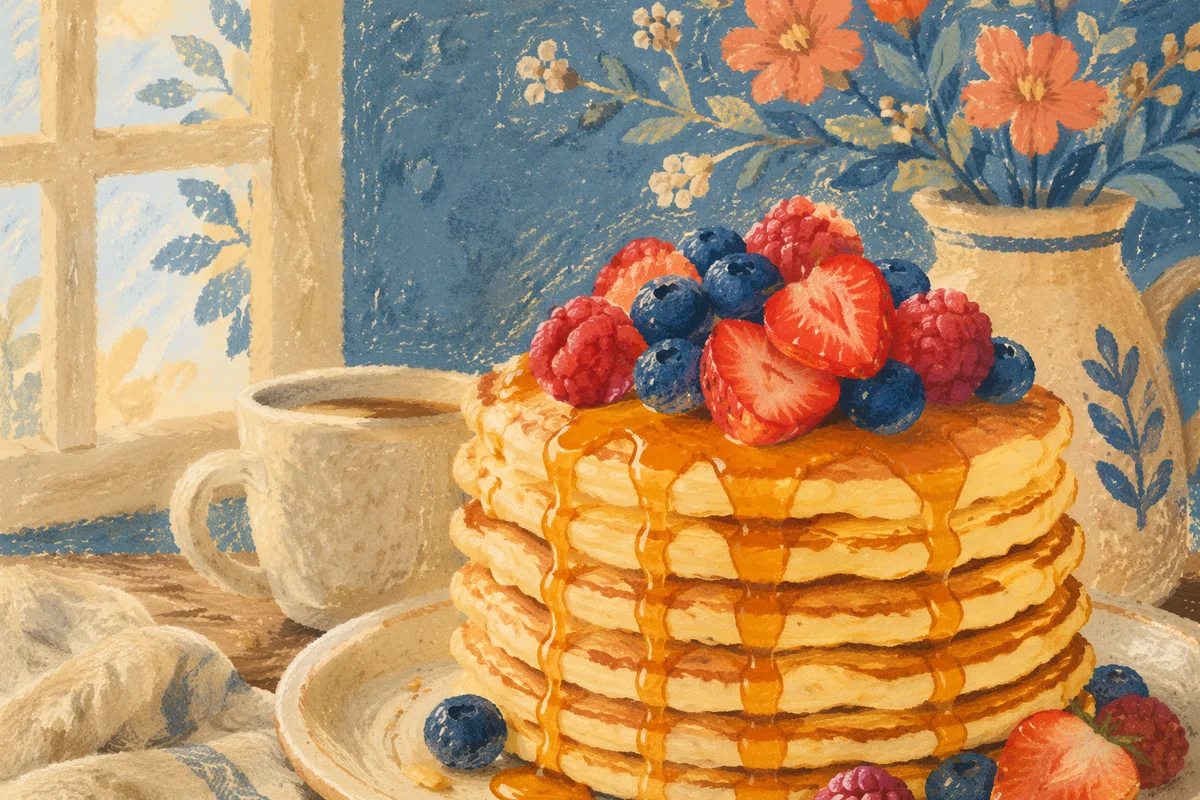 Golden Pancake Stack with Fresh Berries