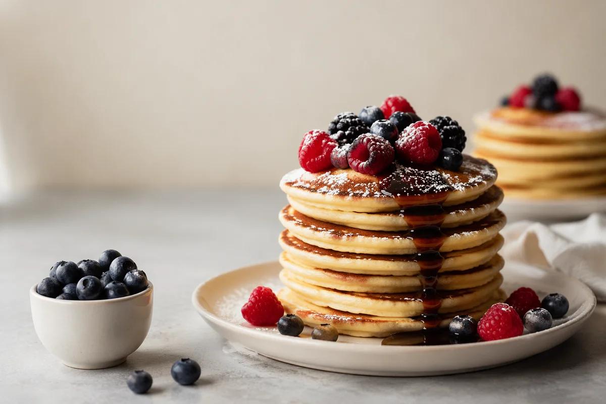 Golden Pancake Stack with Berries