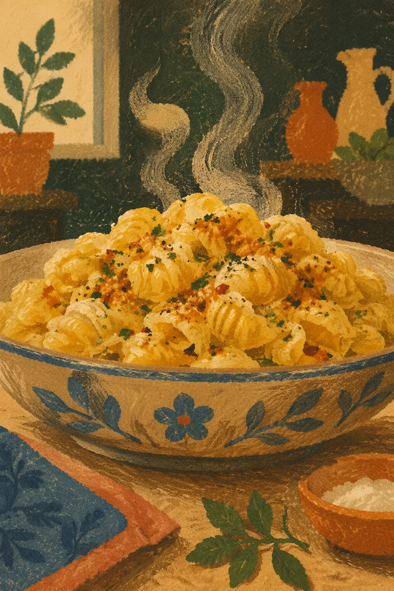 Steaming Pasta Bowl in Warm Light