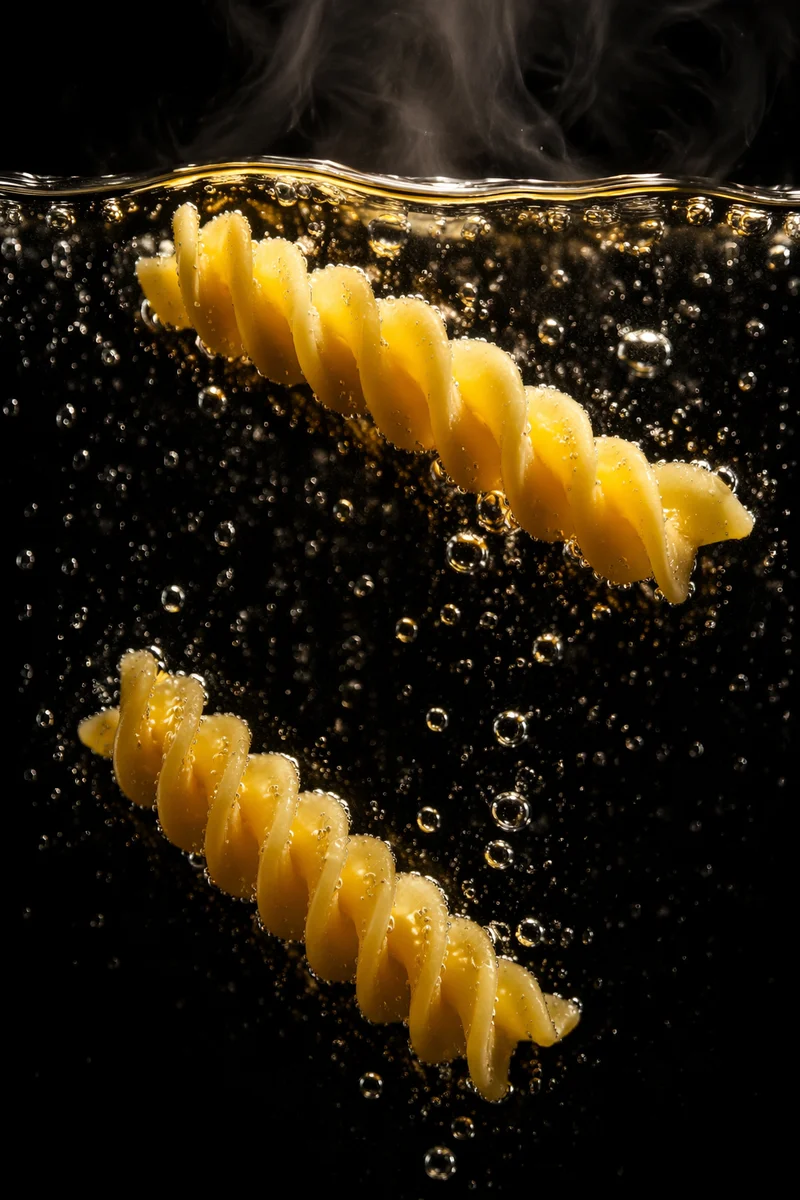 Steaming Golden Spiral Pasta Close Up