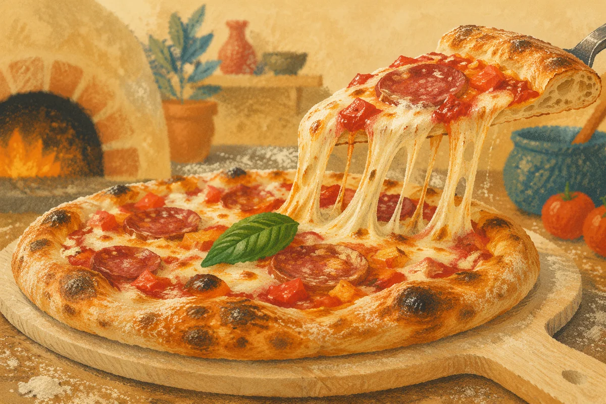 Fresh Oven Pizza With Melted Cheese Pull