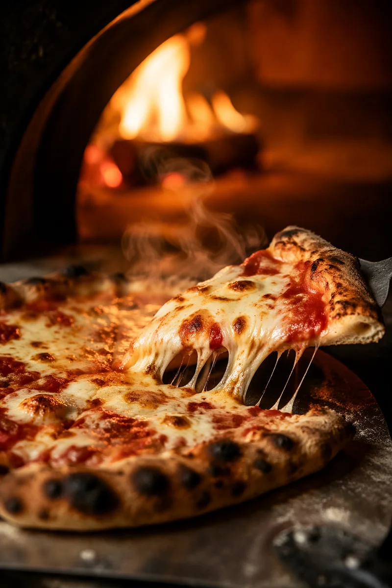 Fresh Oven Pizza With Melted Cheese Pull