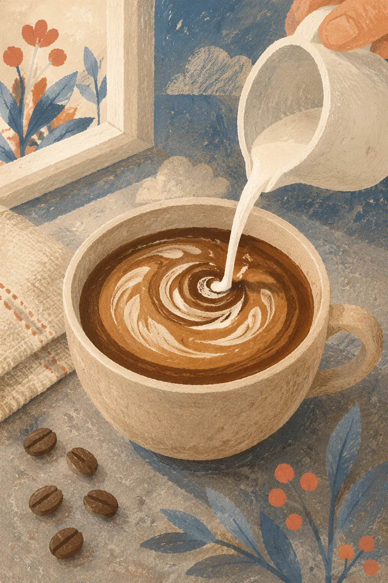 Milk Swirl Pouring Into Dark Coffee