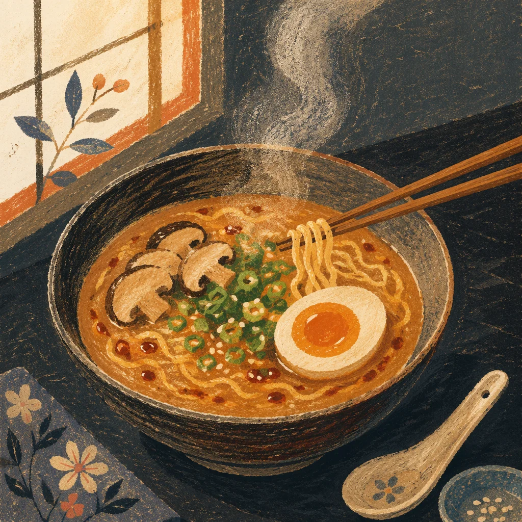 Steaming Ramen Bowl with Wooden Chopsticks