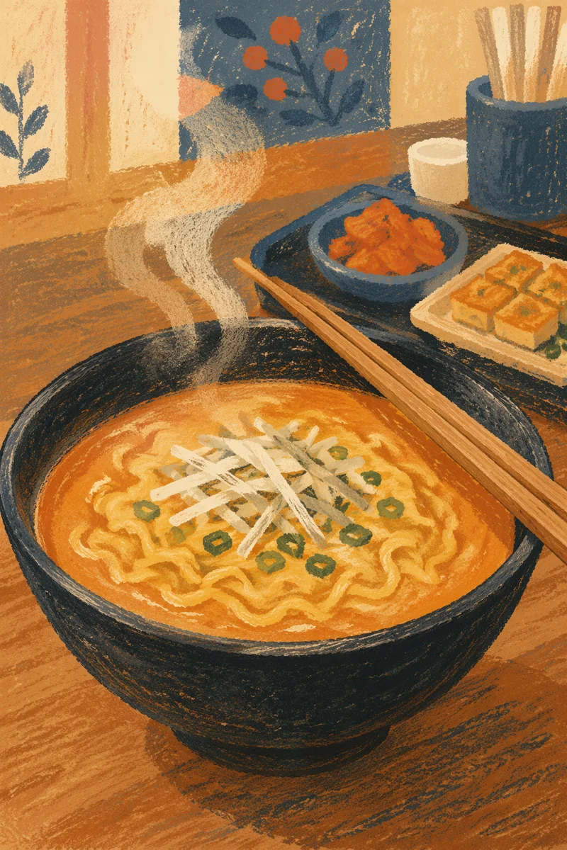 Steaming Ramen Bowl With Wooden Chopsticks