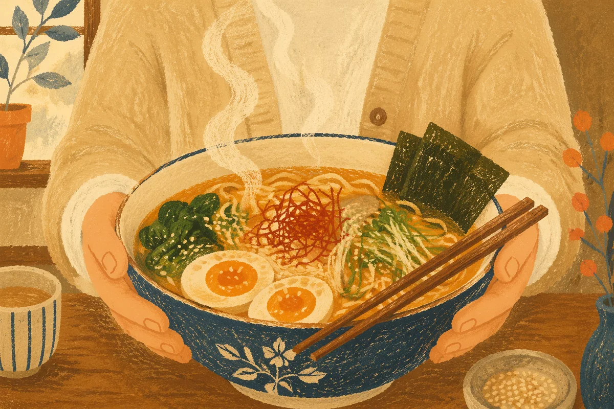 Steaming Ramen Bowl With Chopsticks Close Up