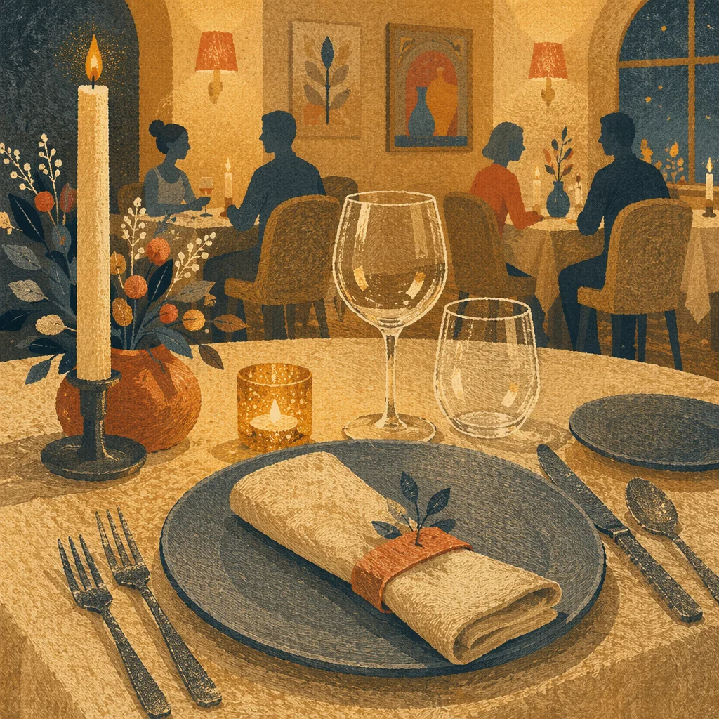 Elegant Candlelit Restaurant Table for Dinner