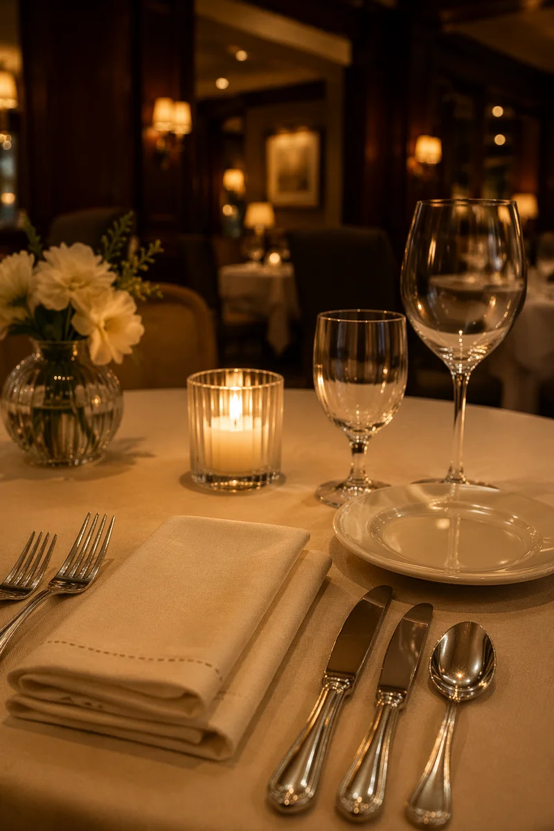 Elegant Candlelit Restaurant Table for Dinner