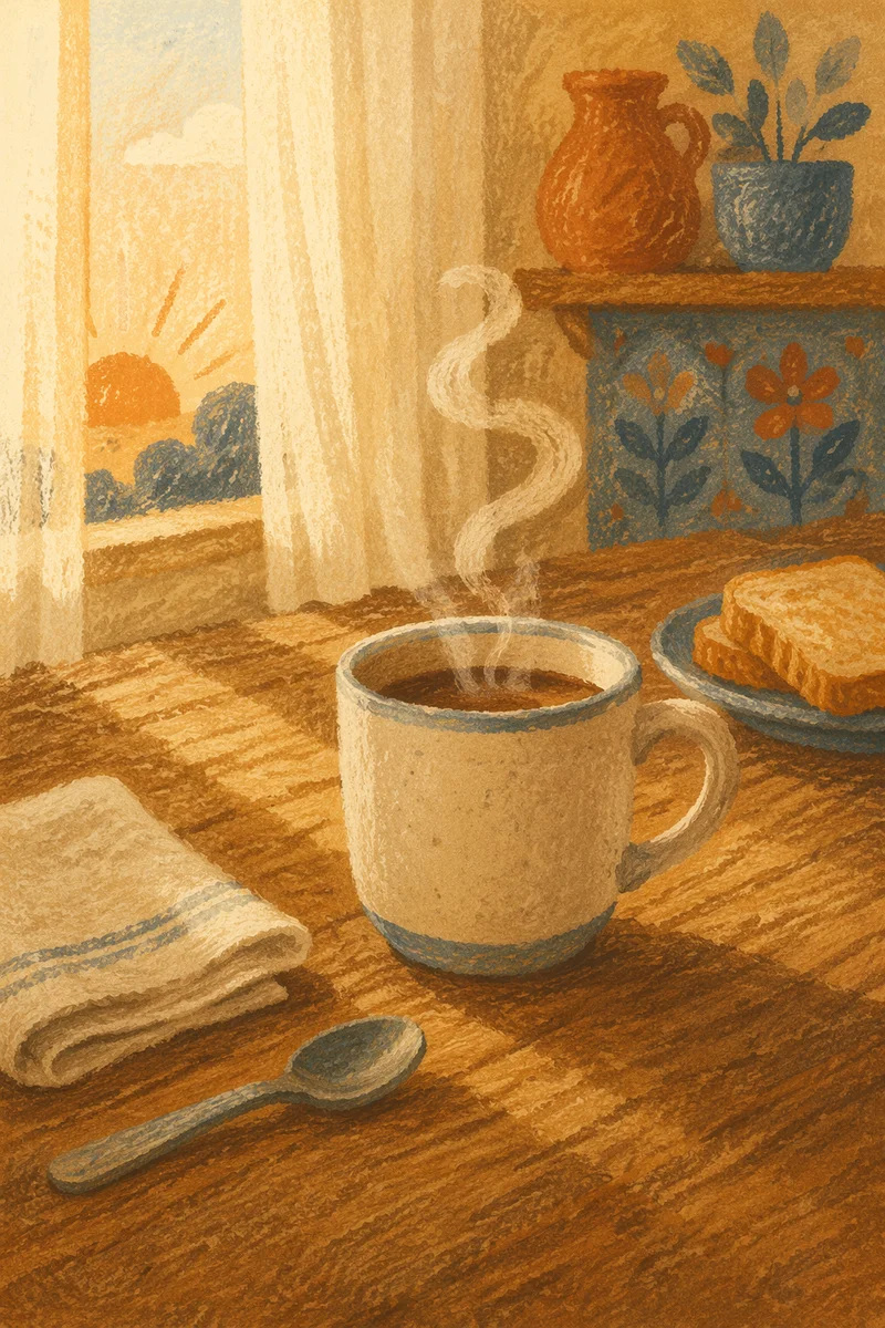 Steaming Morning Coffee on Rustic Table