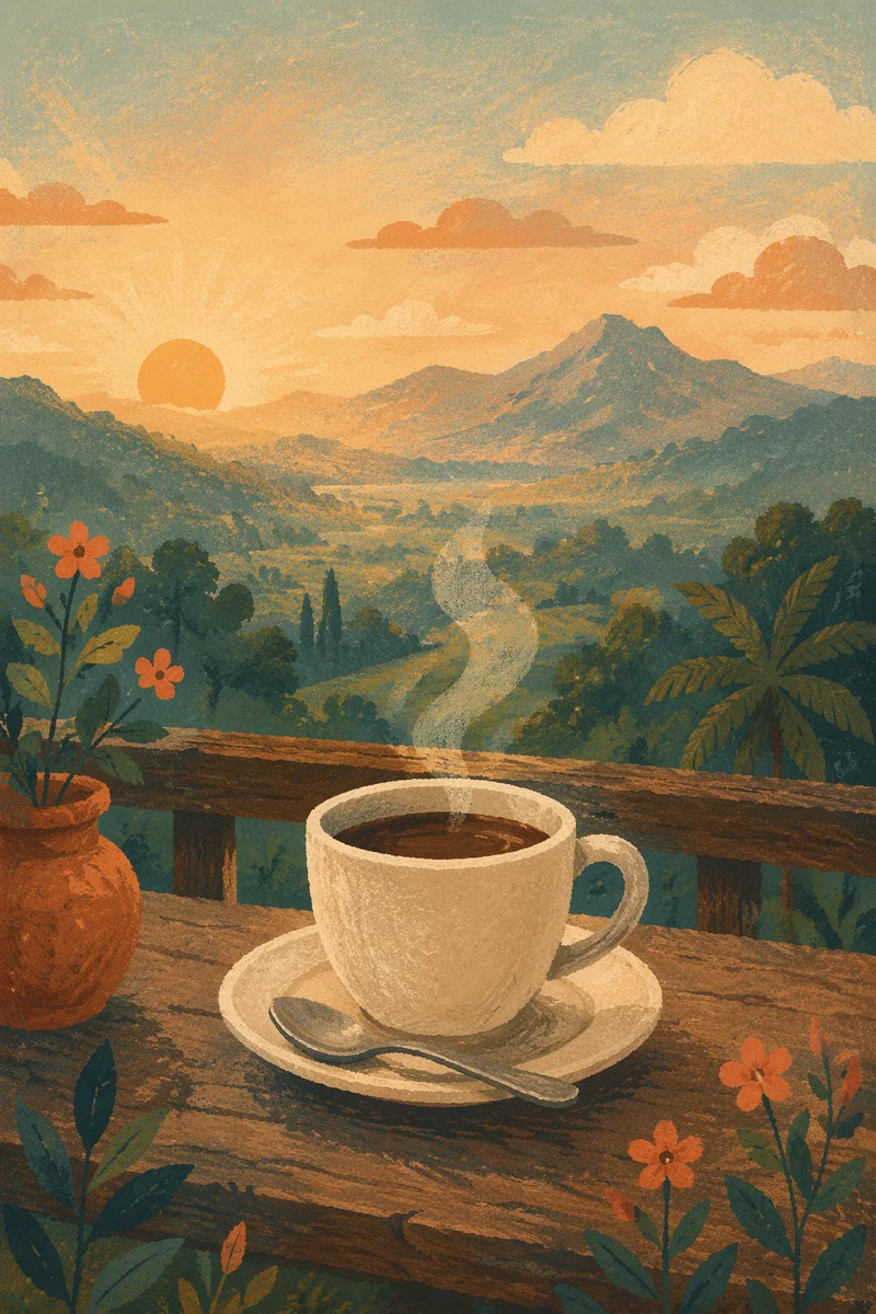 Morning Coffee with Mountain Sunrise View