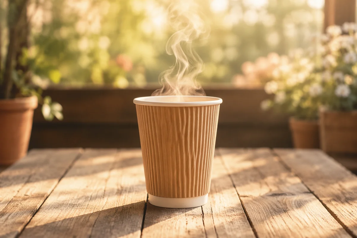 Steaming Morning Coffee on Rustic Table