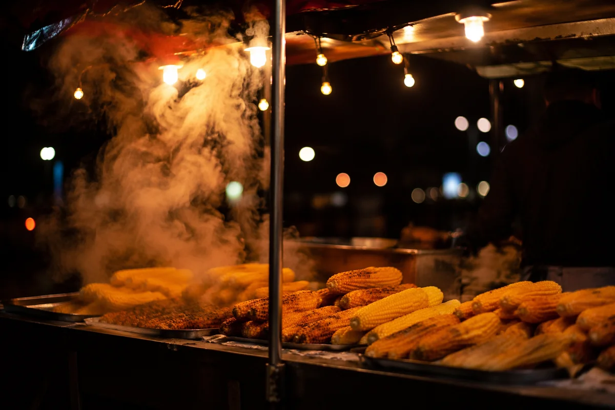 Steaming Roasted Corn Night Market Stall