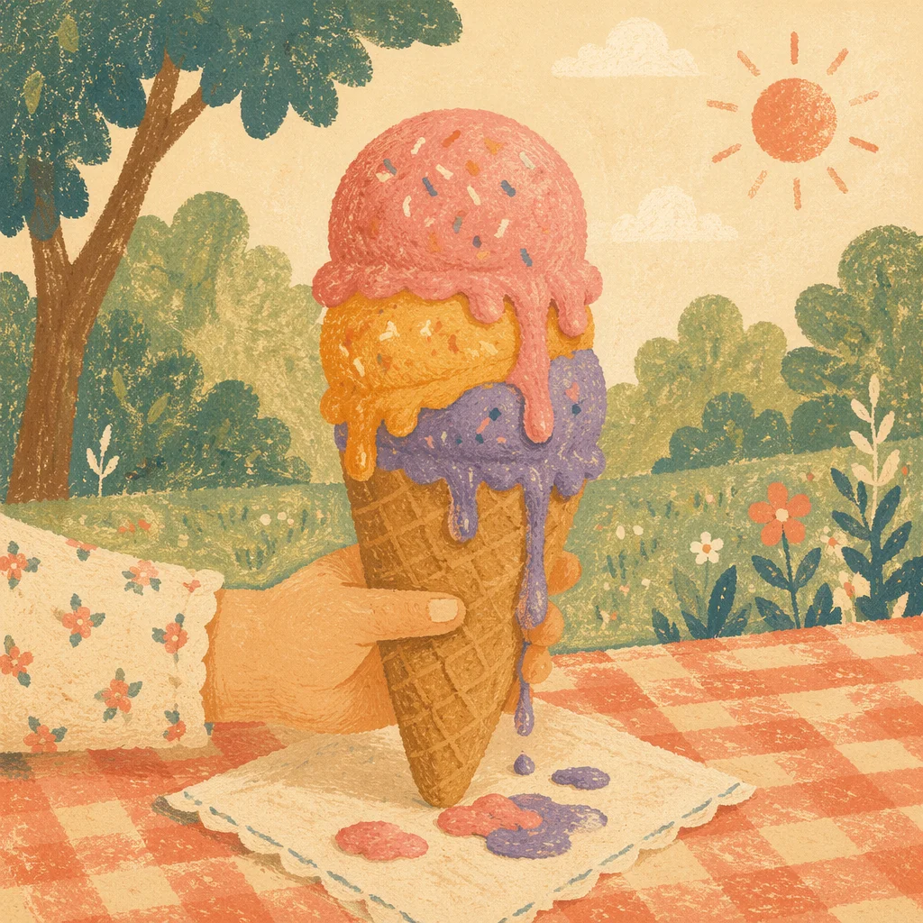 Melting Summer Ice Cream Cone in Sunlight