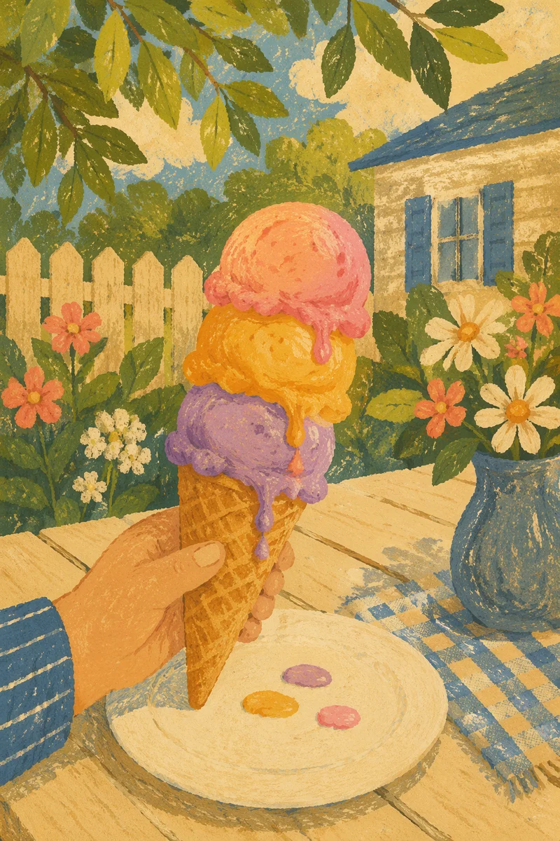 Colorful Melting Summer Ice Cream Cone