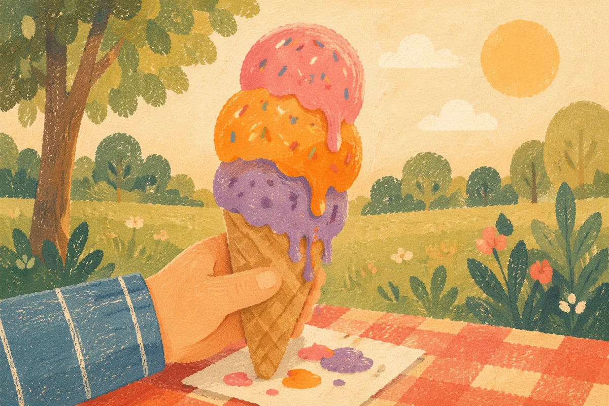 Melting Summer Ice Cream Cone in Sunlight