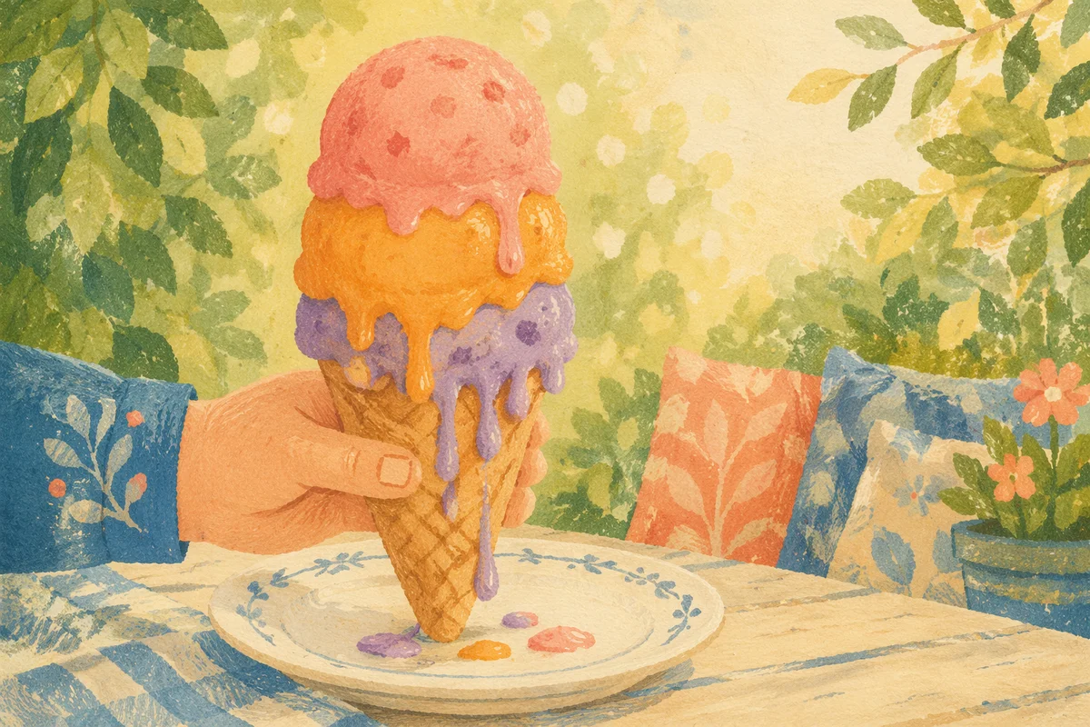 Colorful Melting Ice Cream in Summer Garden
