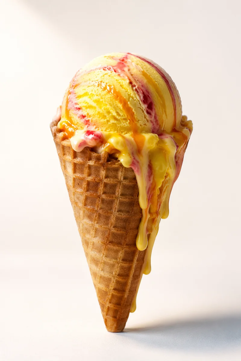 Colorful Melting Ice Cream Cone Still Life