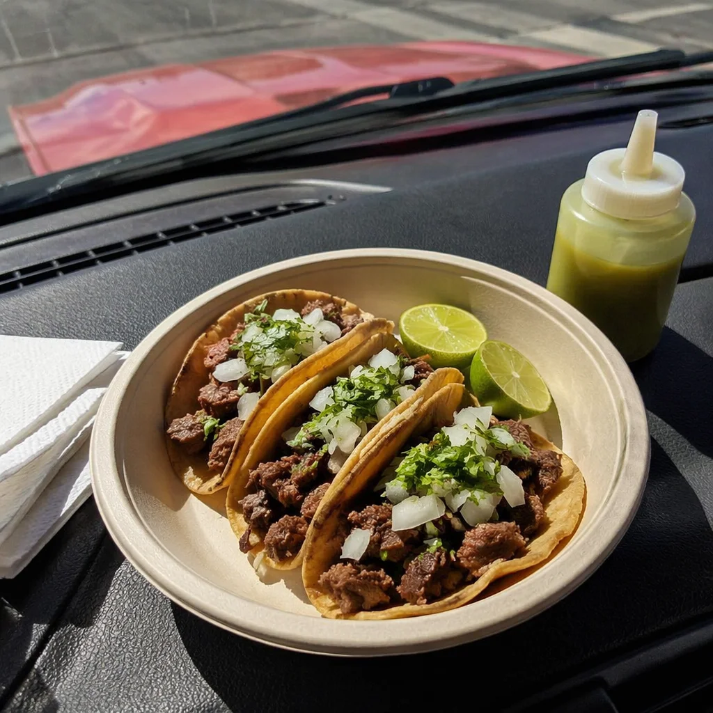 Street Tacos with Lime on Dashboard