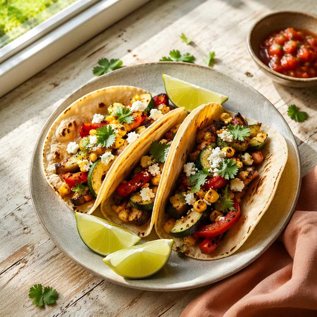 Fresh Handmade Tacos with Lime and Cilantro