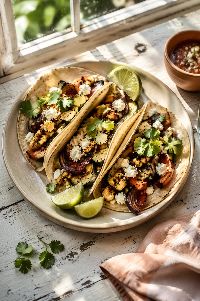 Fresh Handmade Tacos with Lime and Cilantro