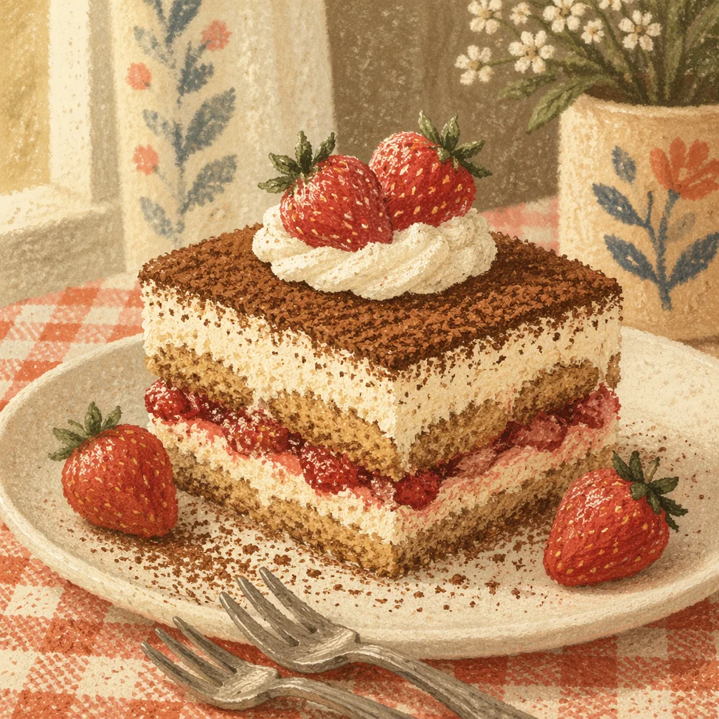 Cozy Tiramisu Slice with Strawberries