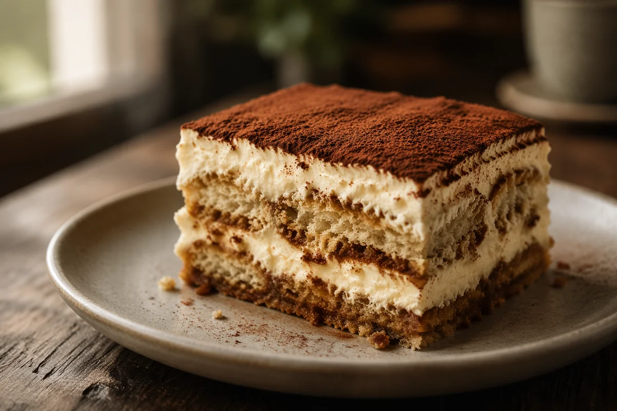 Photorealistic Tiramisu Slice with Visible Layers
