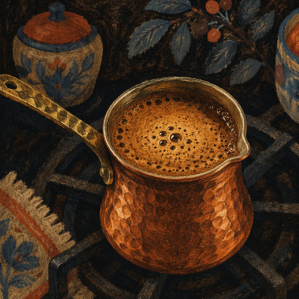 Brewing Turkish Coffee in Copper Pot