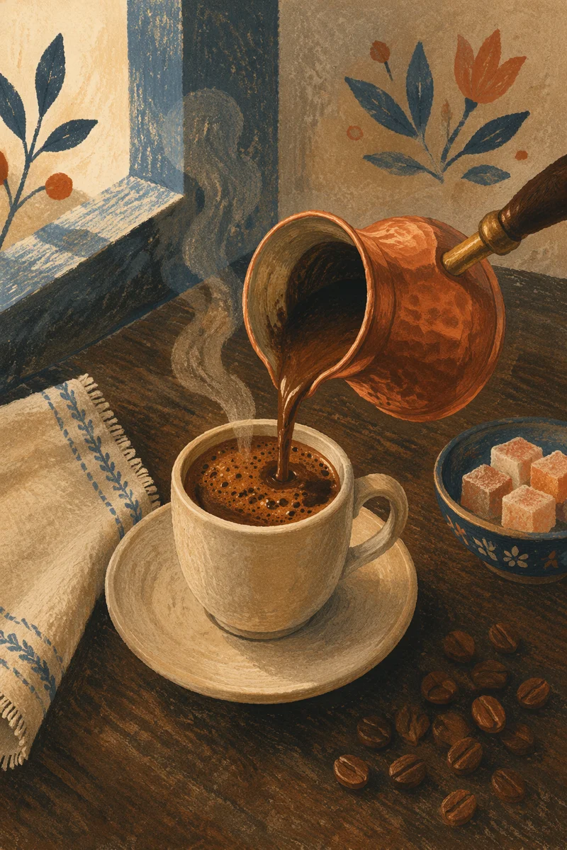 Turkish Coffee Pour in Copper Pot