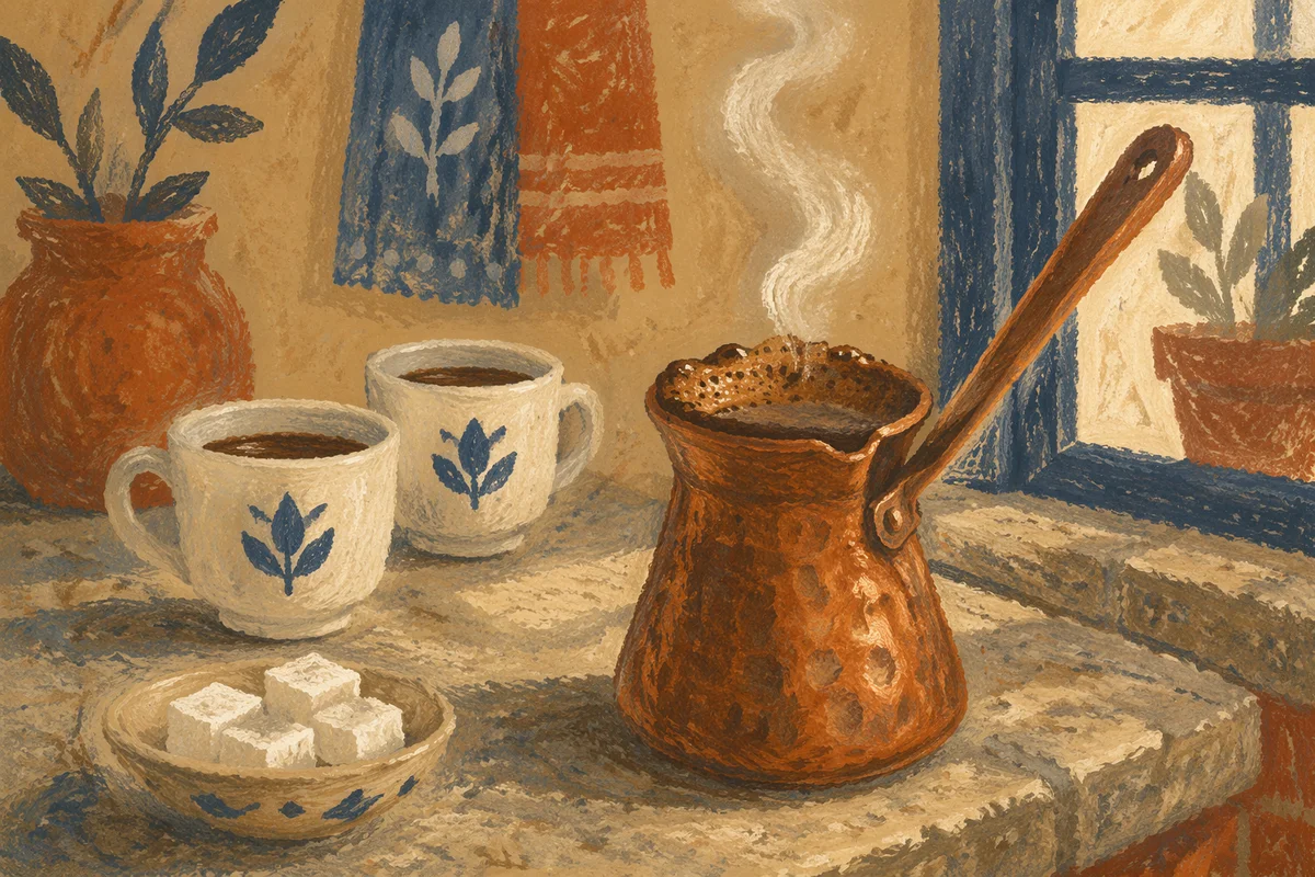 Turkish Coffee Foam in Copper Pot