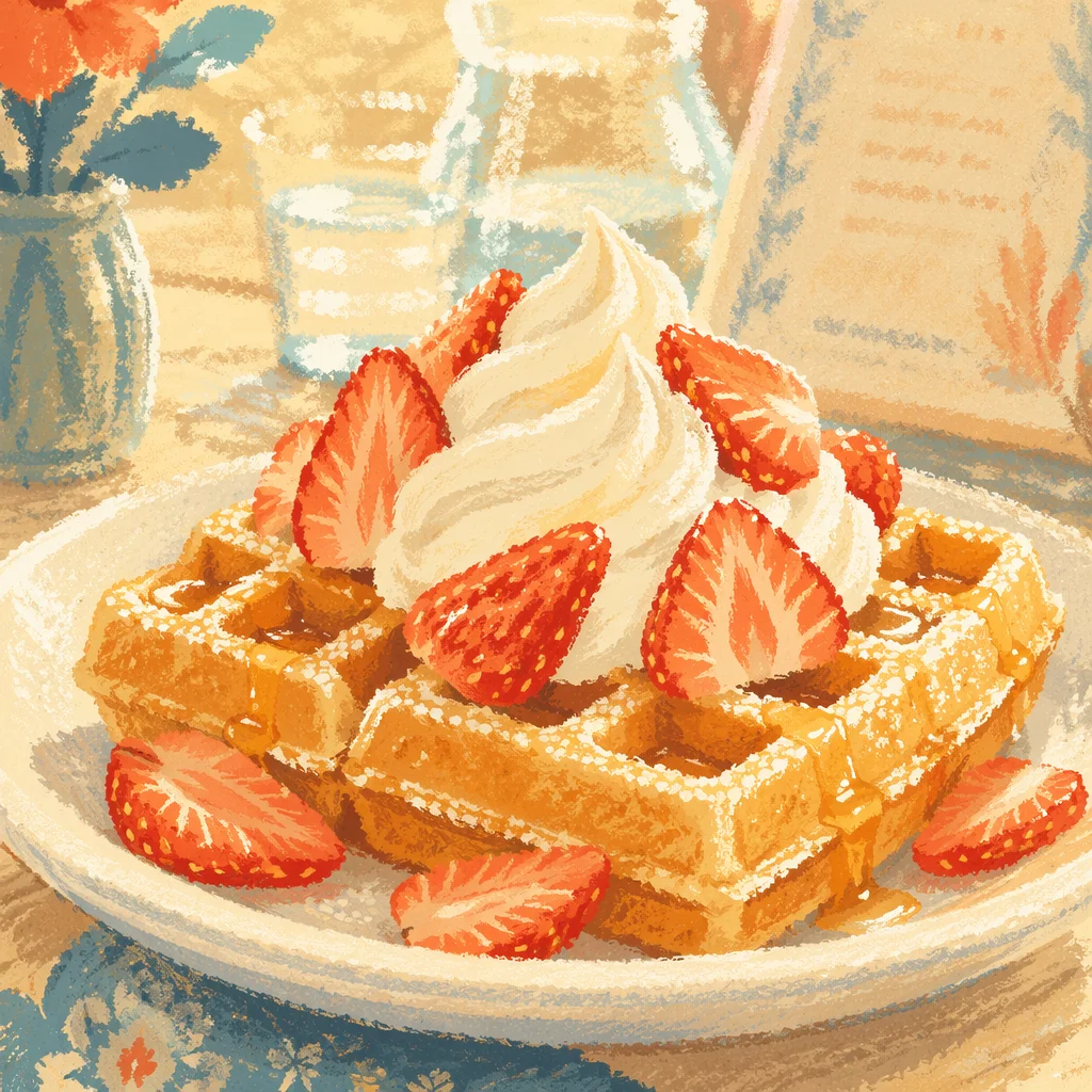 Golden Waffle Brunch With Strawberries