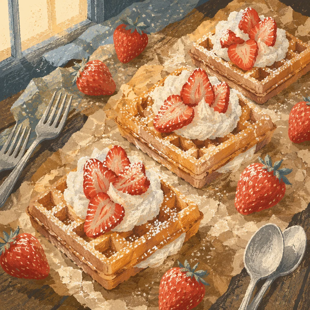 Belgian Waffles With Strawberries and Cream