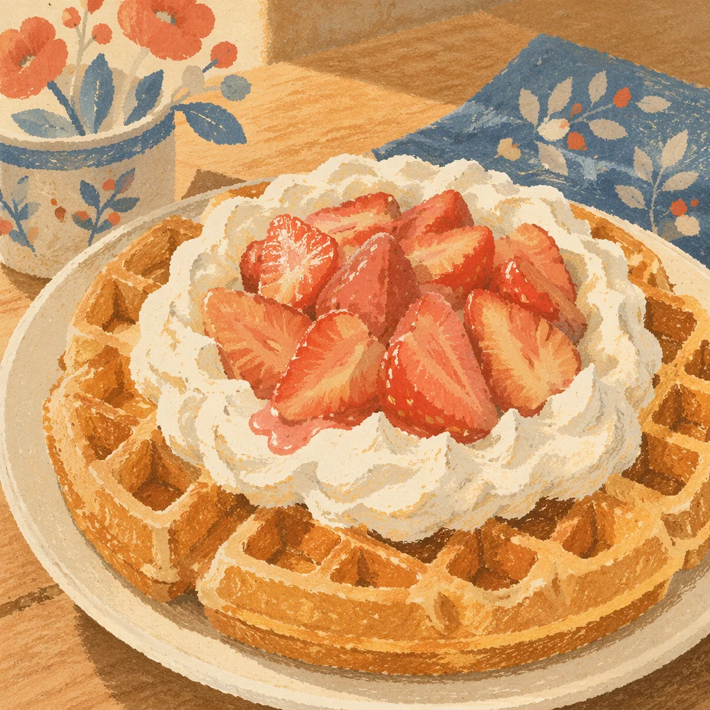 Belgian Waffle with Strawberries and Cream