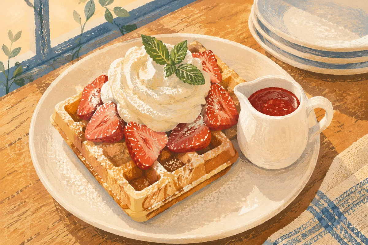 Belgian Waffles with Strawberries and Cream