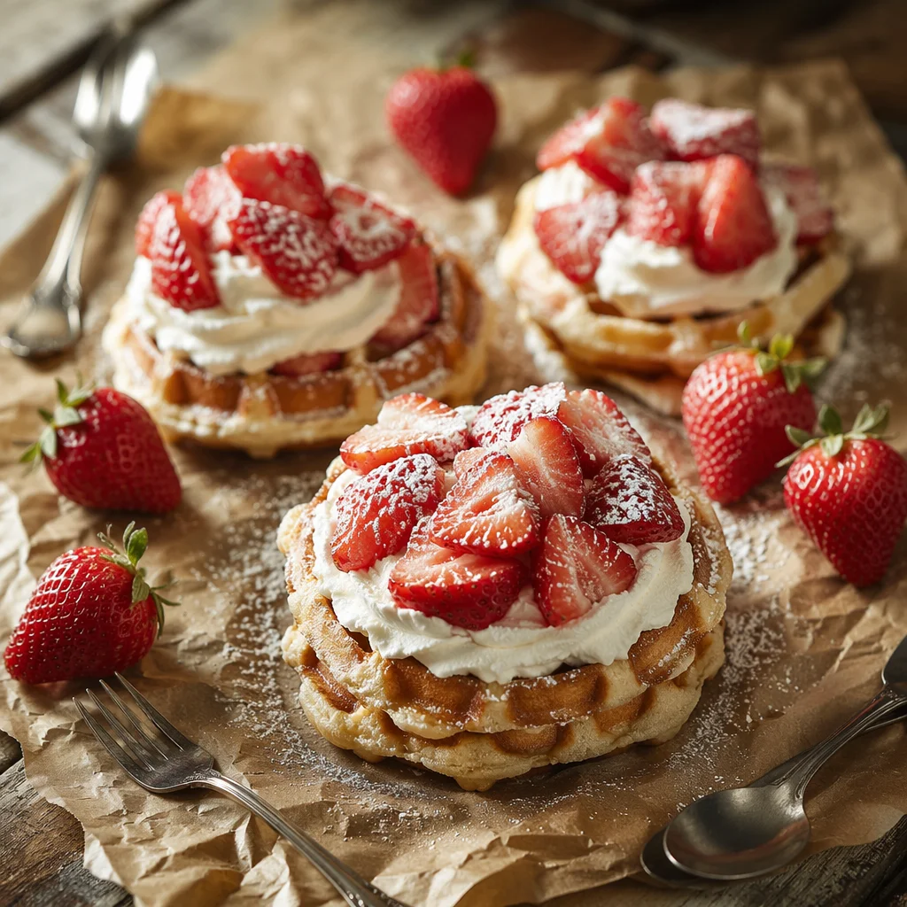 Belgian Waffles With Strawberries and Cream