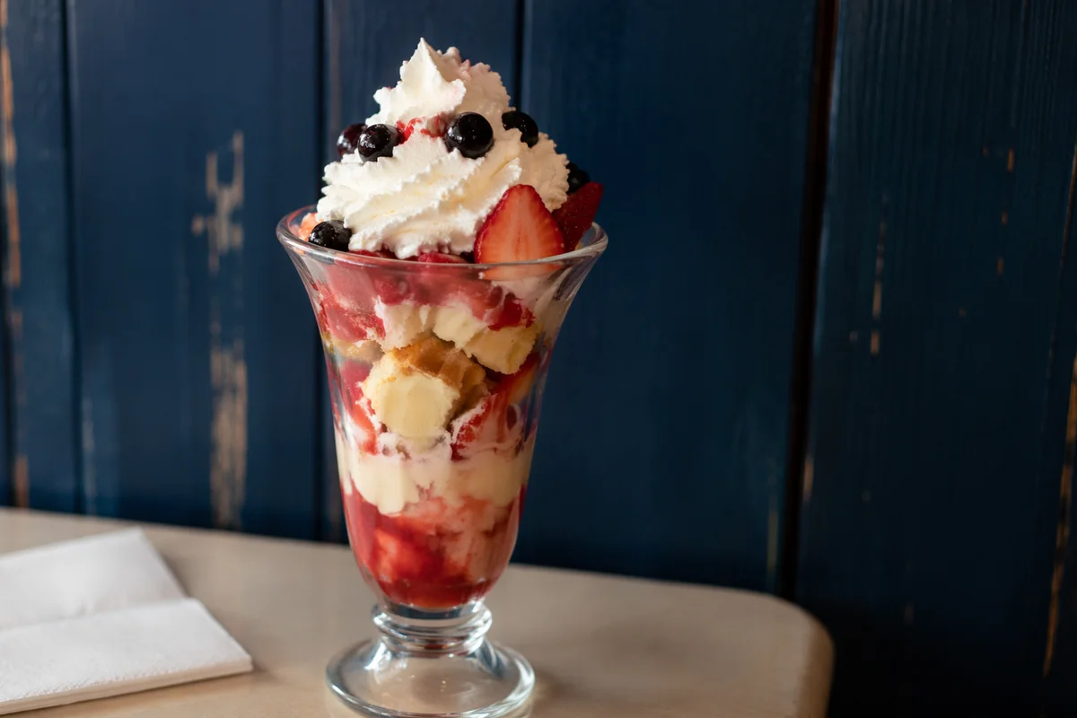 Strawberry Waffle Parfait with Whipped Cream