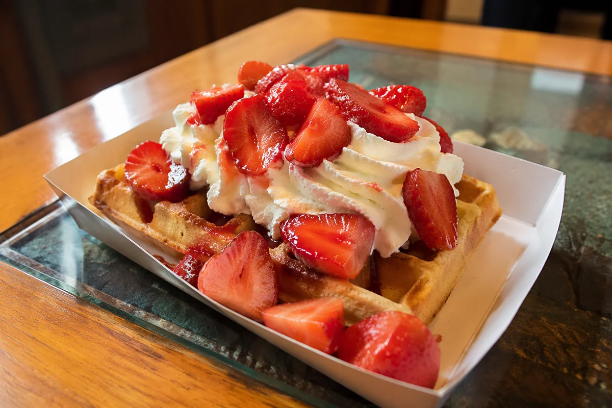 Belgian Waffle with Strawberries and Cream