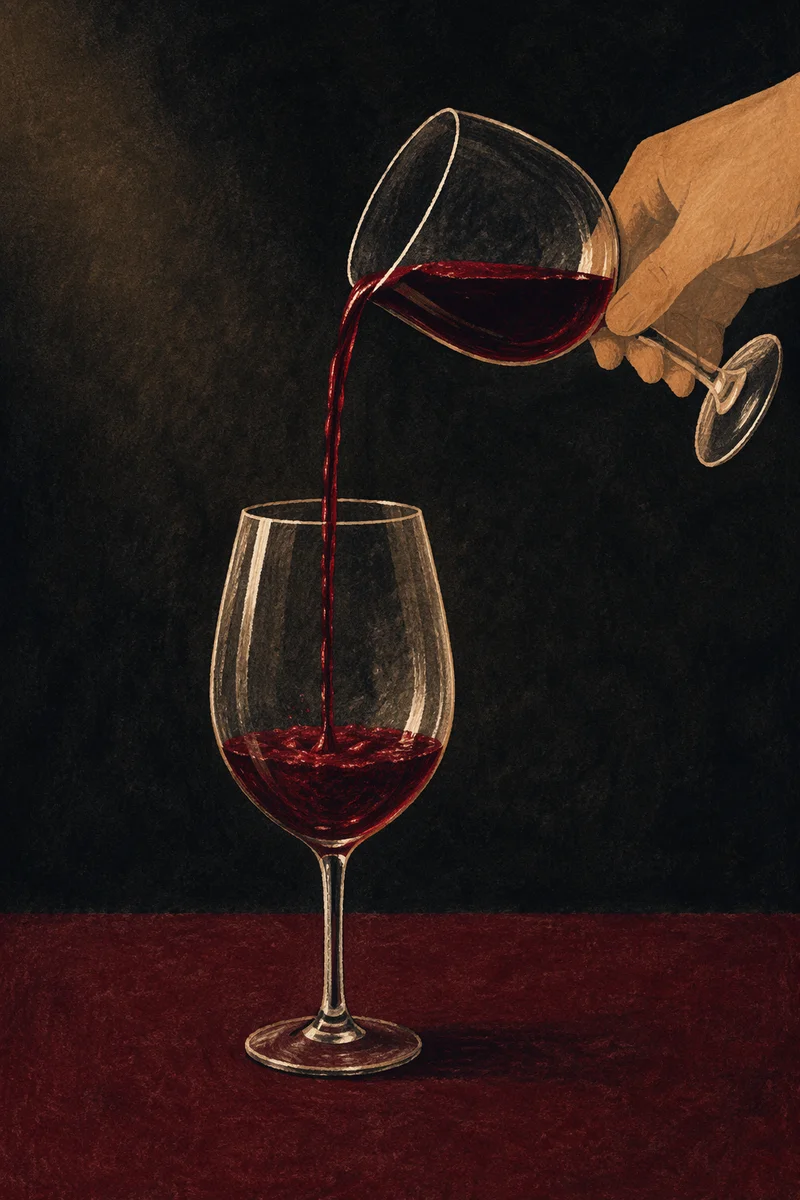 Elegant Red Wine Pour in Crystal Glass