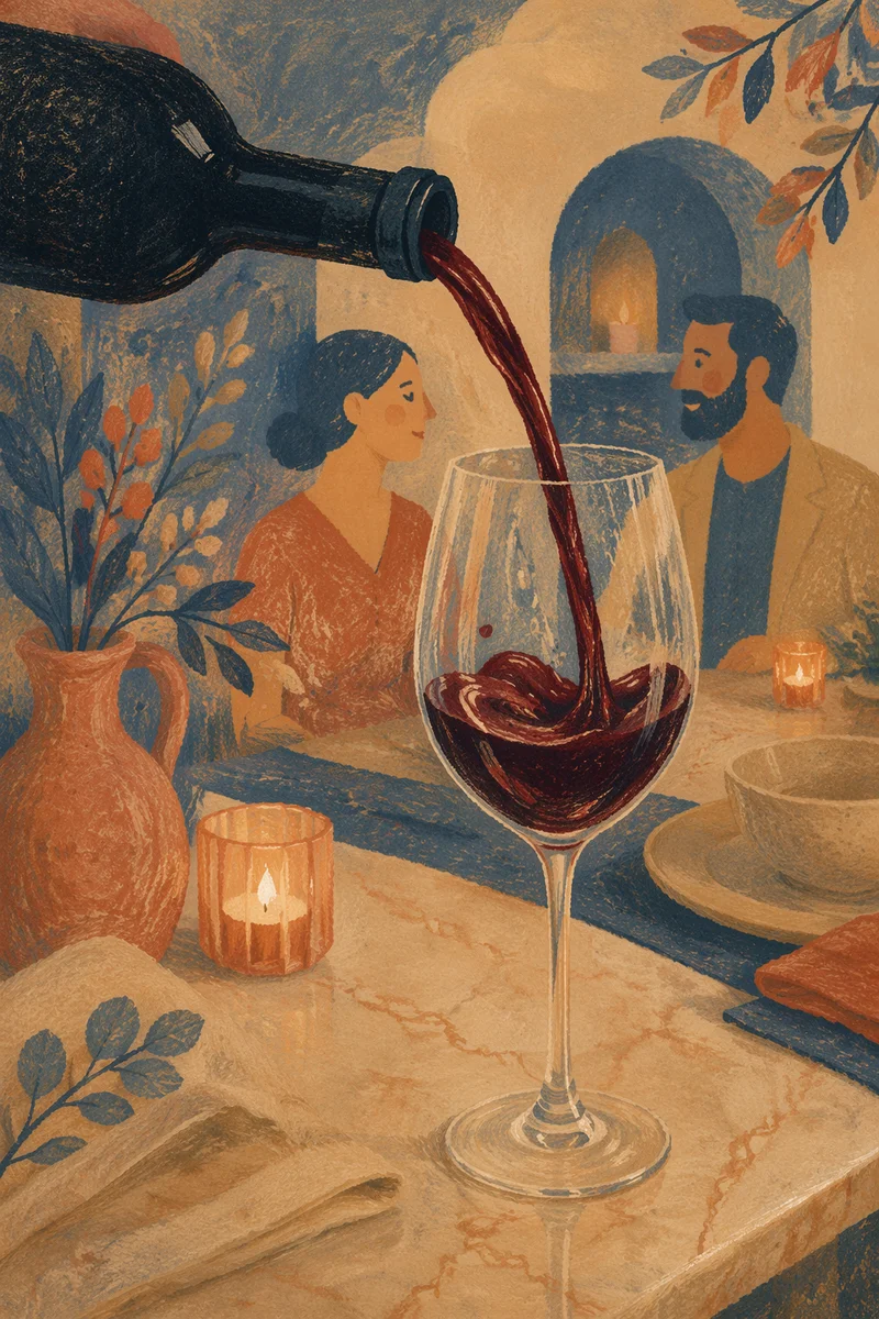 Elegant Red Wine Pour in Crystal Glass