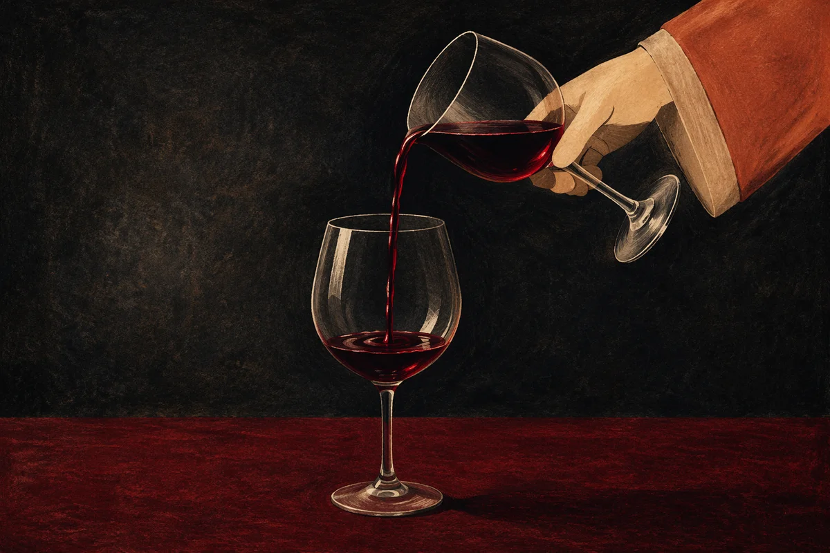 Elegant Red Wine Pour in Crystal Glass