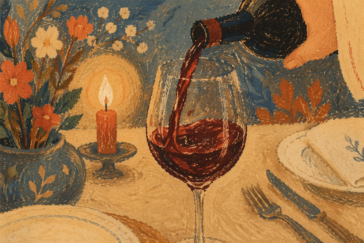 Elegant Red Wine Pour at Dinner