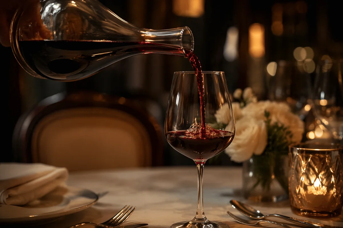 Elegant Red Wine Pour in Crystal Glass