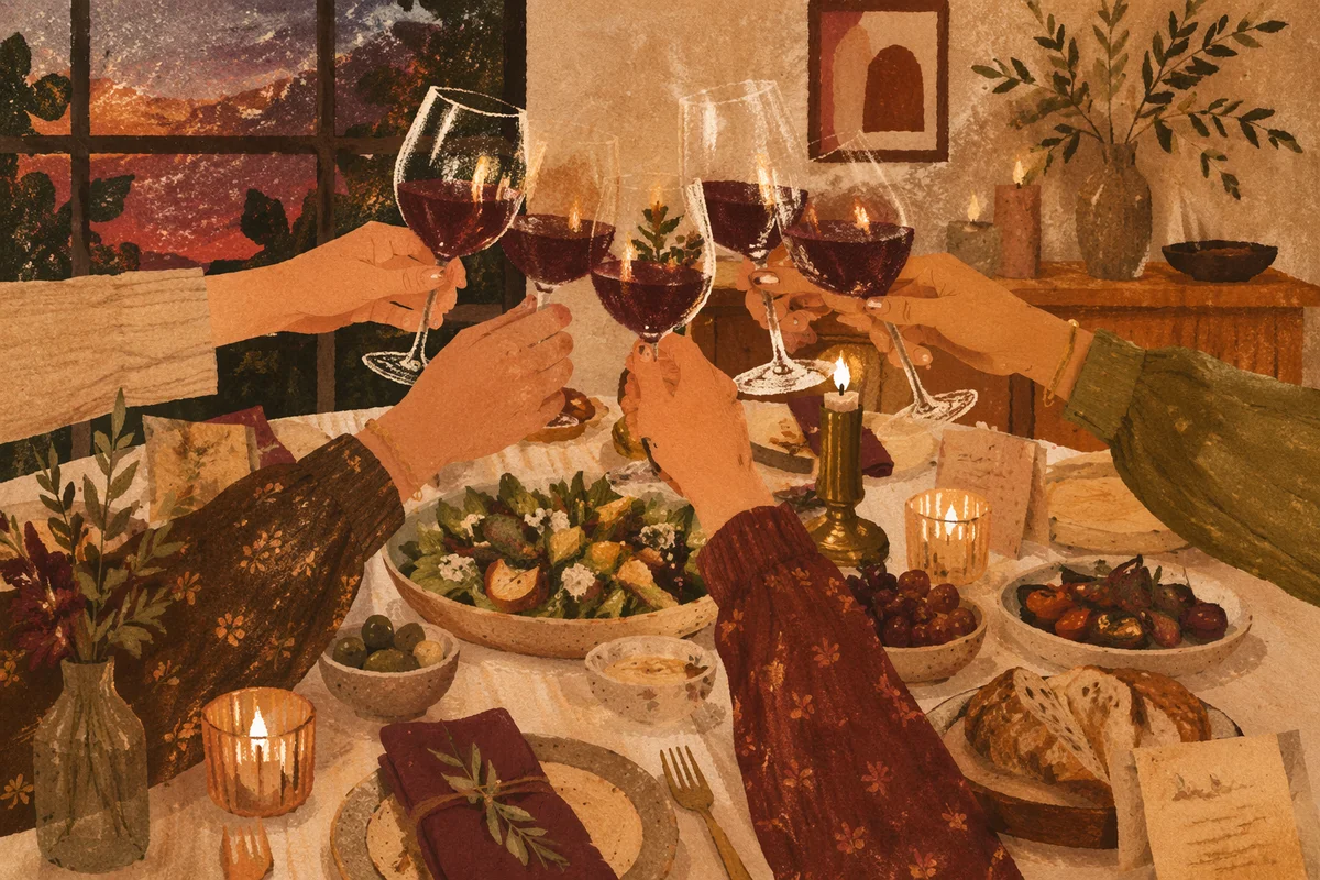 Elegant Wine Glasses Toast at Dinner