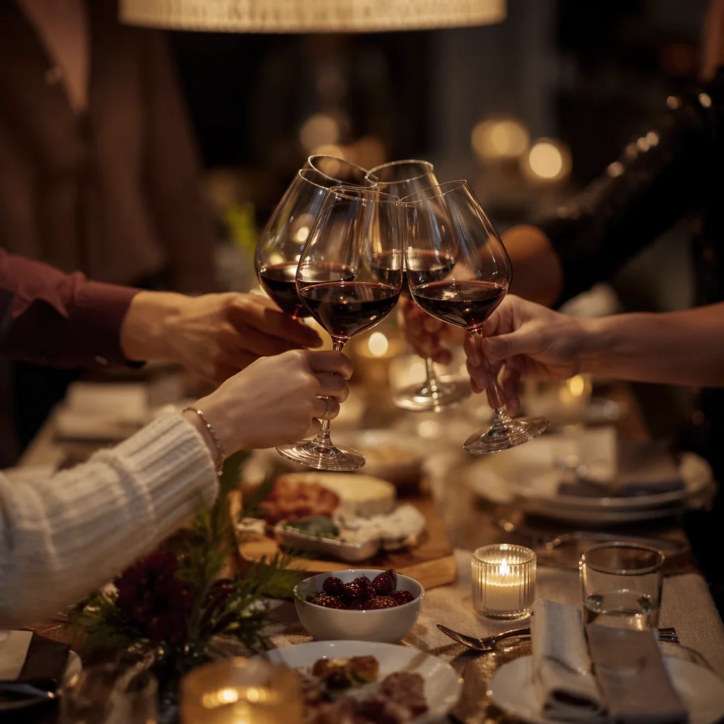 Crystal Wine Glasses Toast at Celebration Dinner