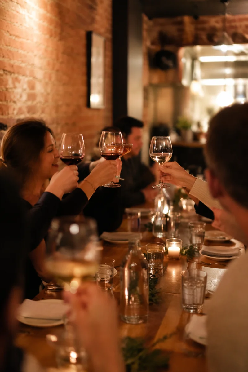 Warm Bistro Wine Glasses Celebration Dinner